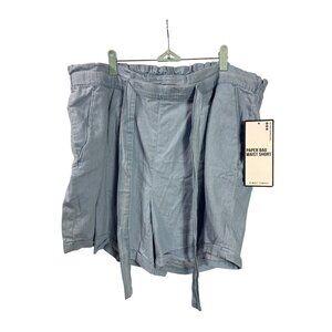 Almost Famous Womens Paperbag Chambray Shorts 3X Light Blue Cotton Belt New